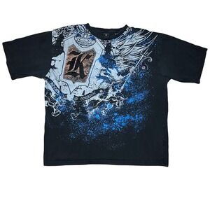 Vintage Y2K Kani Gold Mens 2X Black Graphic Shirt K Logo Wings‎ Courage Grunge